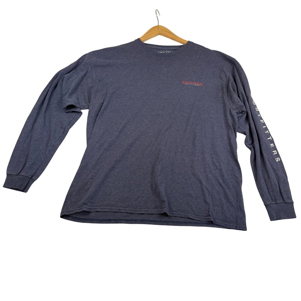 Lincoln Outfitters Mens Heather Navy Blue Long Sleeve Graphic T-Shirt XL
